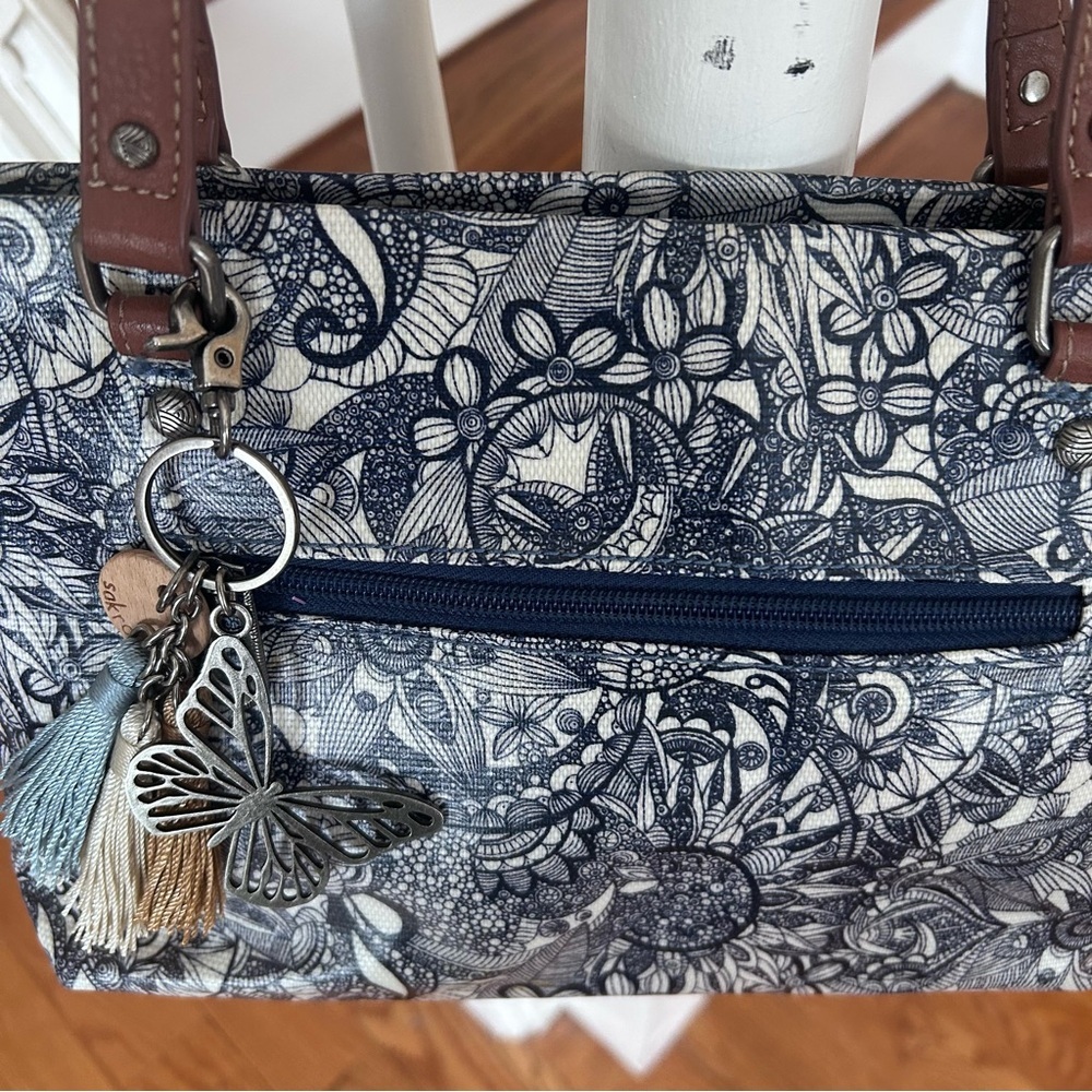 Sakroots Artist Circle Dark Blue Poly Coated Canvas Shoulder Purse Charms Boho - Picture 3 of 14